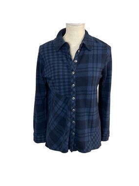 Women's Soft Surroundings Navy Plaid Button Up Tunic. Size PM